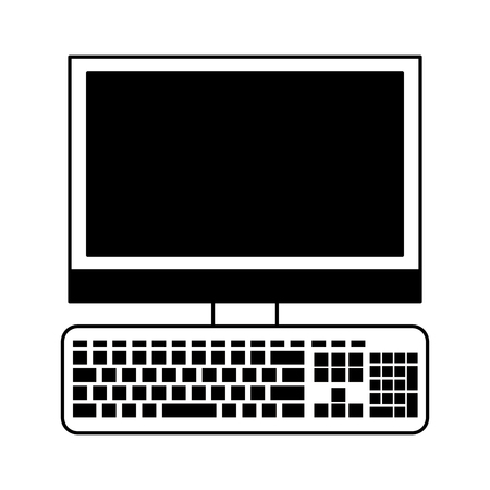 technology device computer with keyboard cartoon vector illustration graphic design in black and whiteのイラスト素材