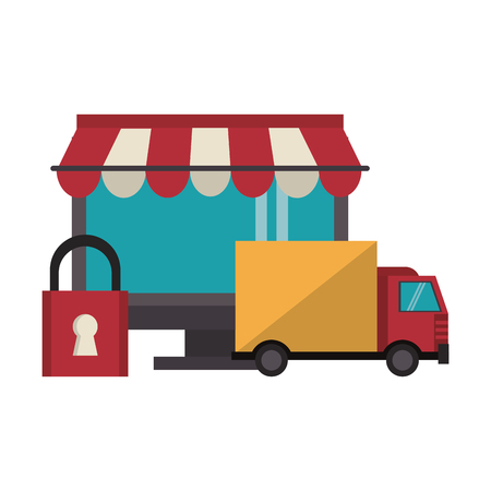 online shopping computer pc concept cartoon vector illustration graphic designのイラスト素材