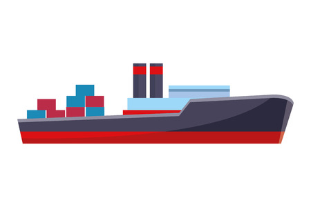 Cargo ship with container boxes steam pipes painted black and red isolated vector illustration graphic designのイラスト素材