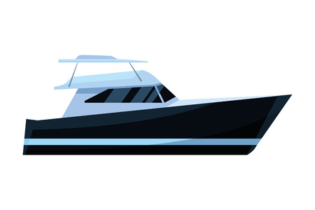 Luxury black yatch fast sea travel leisure exploration trip isolated vector illustration graphic designのイラスト素材