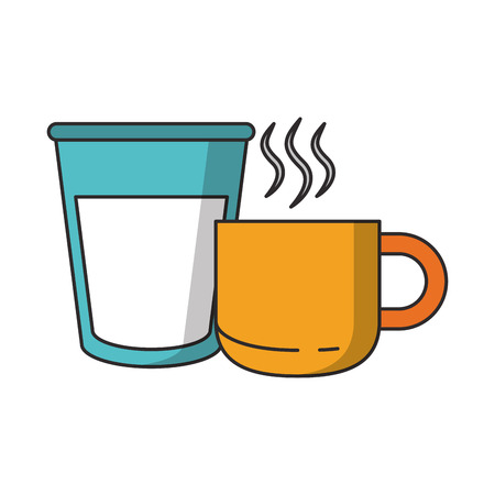 Milk glass and tea mug hot drinks cartoons vector illustration graphic designのイラスト素材