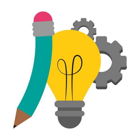 Bulb light and pencil with gear symbols vector illustration graphic designのイラスト素材