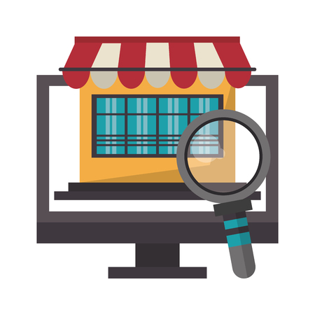 online shopping computer pc concept cartoon vector illustration graphic designのイラスト素材