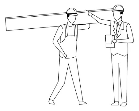Construction teamwork avatar worker with plank and engineer with checklist vector illustration graphic designのイラスト素材