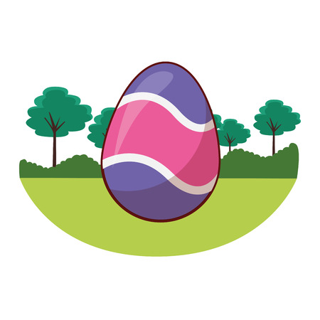 Easter egg colorful celebration wavy paint pattern  nature trees background round frame vector illustration graphic designのイラスト素材