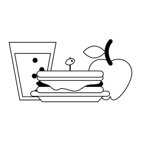 Healthy food cartoons sandwich apple and juice glass vector illustration graphic designのイラスト素材