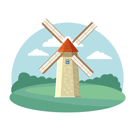 windmill icon cartoon isolated rural landscape vector illustration graphic designのイラスト素材