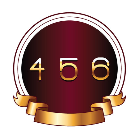 Four five and six numbers on round label with ribbon banner brightly iconのイラスト素材