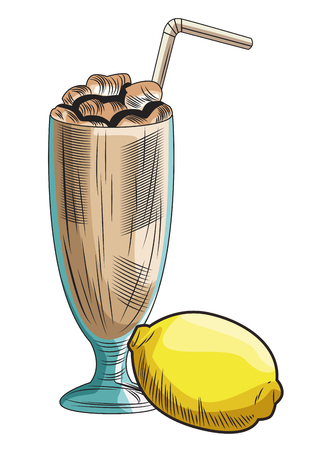 Fresh fruit nutrition healthy grouped frozen milkshake and lemon fitness diet options vector illustration graphic designのイラスト素材