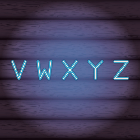 letters font blue neon over wooden blue background with round light on text vector illustrationのイラスト素材