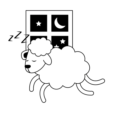 Sleeping and resting sheep jumping window cartoons vector illustration graphic designのイラスト素材