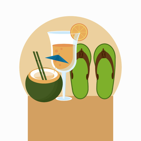 Travel and vacations cocktail coconut and flip flops elements vector illustration graphic designのイラスト素材