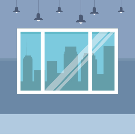 cityscape silhouette through the window icon cartoon office background vector illustration graphic designのイラスト素材