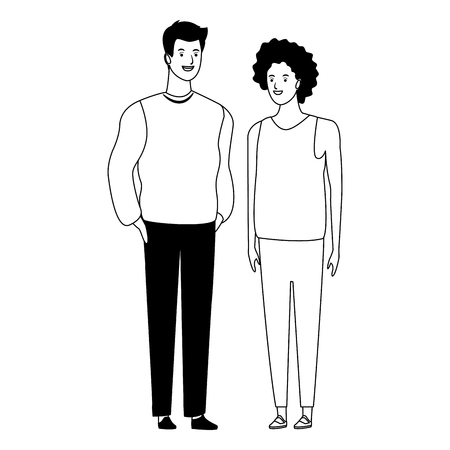 couple avatar cartoon character  with fashion casual clothes vector illustration graphic designのイラスト素材