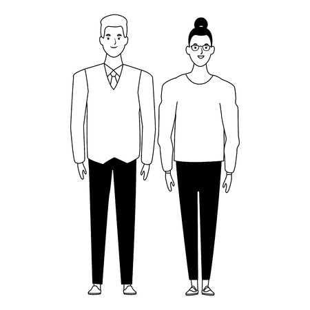 couple avatar cartoon character  with fashion casual clothes and business suit vector illustration graphic designのイラスト素材