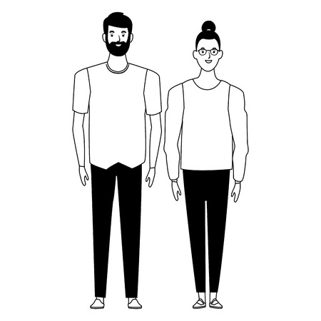 couple avatar cartoon character  with fashion casual clothes vector illustration graphic designのイラスト素材