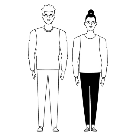 couple avatar cartoon character  with casual fashion clothes vector illustration graphic designのイラスト素材