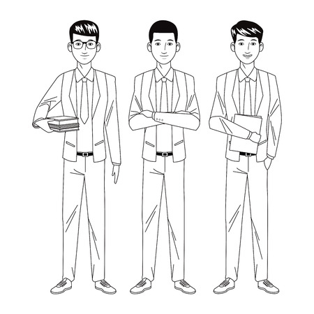 businessmen avatar cartoon character wearing elegant suit black and white vector illustration graphic designのイラスト素材