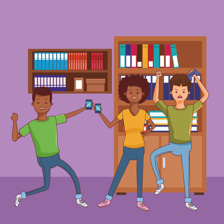 Millennial people gaming party using smartphone holding controller vector illustration graphic designのイラスト素材