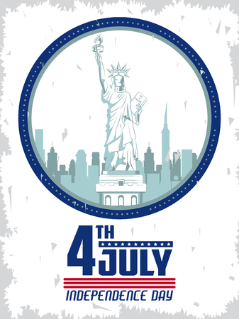 USA independence day july fourth celebration card with liberty statue emblem on red blue and white colors vector illustration graphic designのイラスト素材