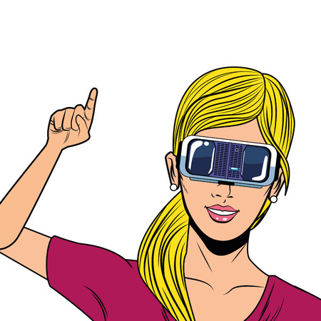 woman with virtual reality headset portrait avatar cartoon character vector illustration graphic designのイラスト素材