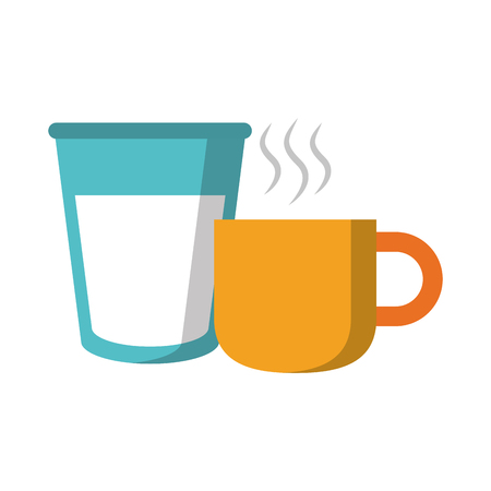 Milk glass and tea mug hot drinks cartoons vector illustration graphic designのイラスト素材