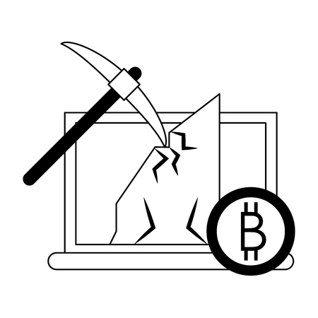 Bitcoin cryptocurrency mining from laptop with pick and coin symbols vector illustration graphic designのイラスト素材