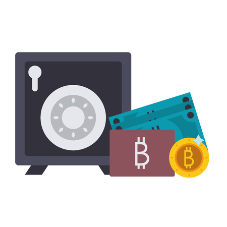 Bitcoin cryptocurrency coin and wallet with strongbox vector illustration graphic designのイラスト素材