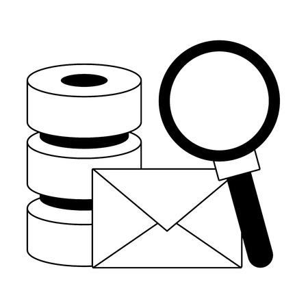 Business and office technology email and magnifying glass with database disks vector illustration graphic designのイラスト素材