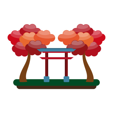 Japanese gate with trees cartoon isolated vector illustration graphic designのイラスト素材