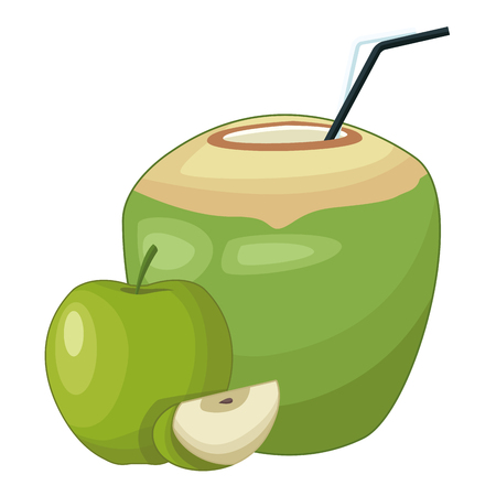 Coconut cocktail and apple slices vector illustration graphic designのイラスト素材