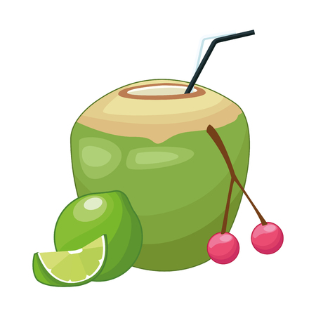 Coconut cocktail with cherries and lemon vector illustration graphic designのイラスト素材