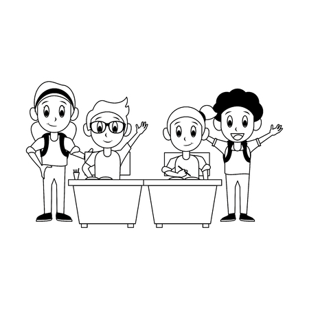 Students kids in school seated on desks cartoon vector illustration graphic designのイラスト素材