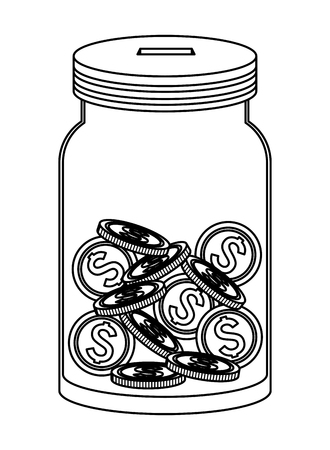 glass jar with coins inside icon cartoon black and white vector illustration graphic designのイラスト素材