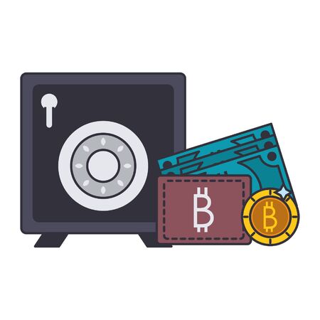 Bitcoin cryptocurrency coin and wallet with strongbox vector illustration graphic designのイラスト素材
