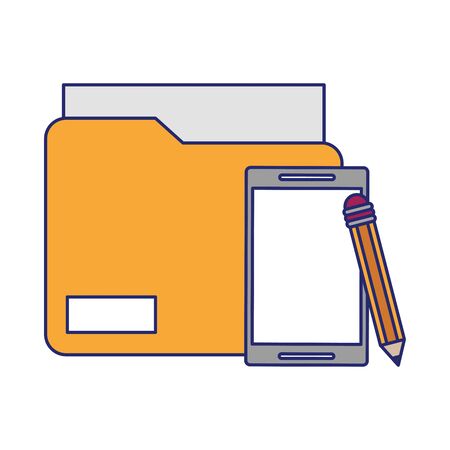 cellphone with documents and pencil icon cartoon vector illustration graphic designのイラスト素材