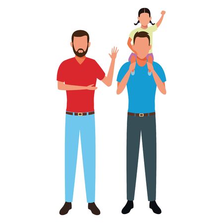 men with child carrying avatar cartoon character vector illustration graphic designのイラスト素材