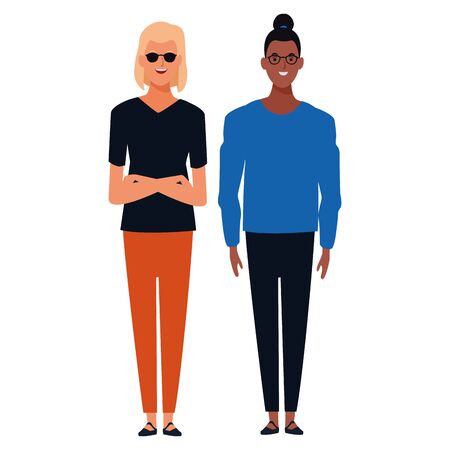 two women avatar cartoon character with fashion casual clothes vector illustration graphic designのイラスト素材