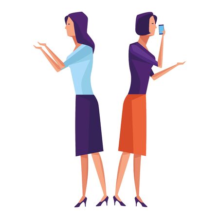 women speaking through cellphone icon cartoon vector illustration graphic designのイラスト素材