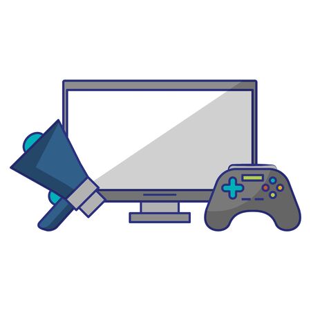 computer with peripone and control icon cartoon vector illustration graphic designのイラスト素材