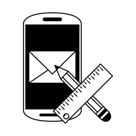 Smartphone email and pencil with ruler symbols vector illustration graphic designのイラスト素材