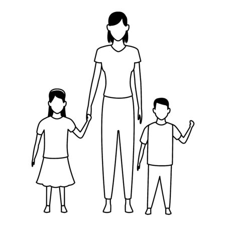 woman with children avatar cartoon character  vector illustration graphic designのイラスト素材