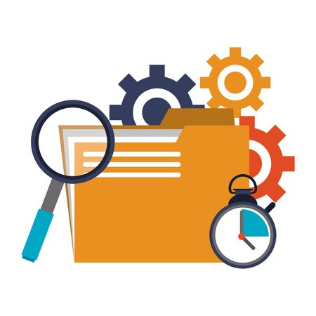 business folder with gears and magnifying glass with timer vector illustration graphic designのイラスト素材