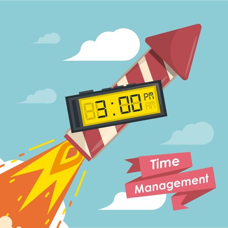 Time management concept and cartoons with ribbon banner vector illustration graphic designのイラスト素材