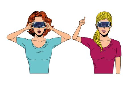women with virtual reality headset avatar cartoon character vector illustration graphic designのイラスト素材