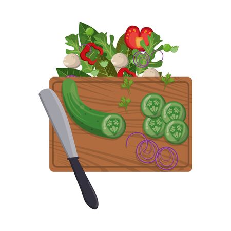 Healthy salad with vegetables on table with knife vector illustration graphic designのイラスト素材