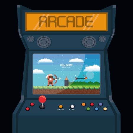 Retro videogame  arcade action adventure platformer machine joystic card vector illustration graphic designのイラスト素材