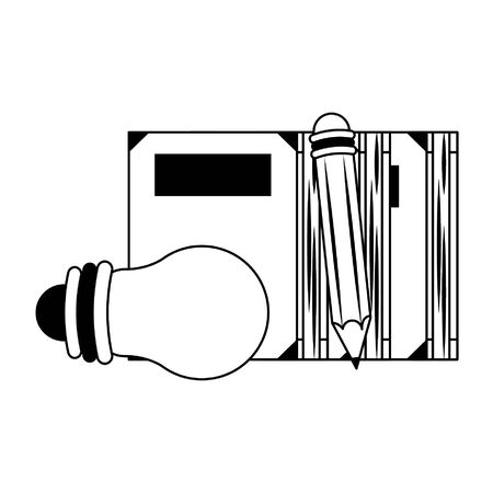 Book and pencil with bulb light cartoons vector illustration graphic designのイラスト素材