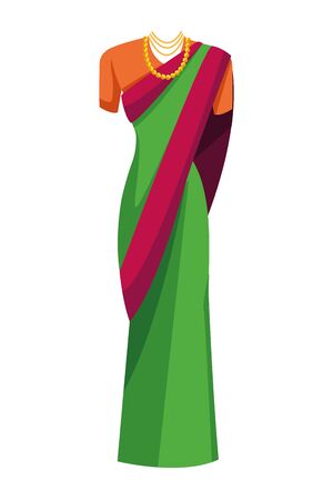 indian woman dress traditional hindu clothes sari shalwar kameez icon cartoon vector illustration graphic designのイラスト素材