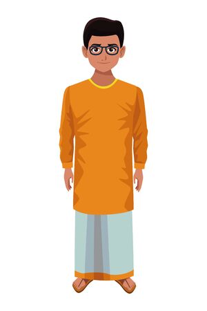 indian young boy with glasses wearing traditional hindu clothes profile picture avatar cartoon character portrait vector illustration graphic designのイラスト素材